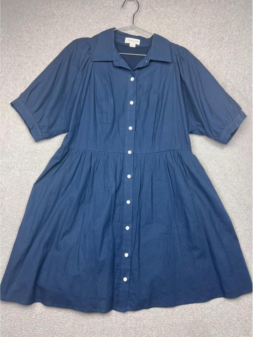 Chic Soul Dress 1X Navy Blue Cotton Linen Button Up Cottagecore Coastal Plus - Picture 1 of 10